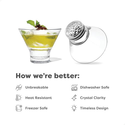  [아마존베스트]TOSSWARE RESERVE 8oz Stemless Martini Glass, SET OF 4, Tritan Dishwasher Safe & Heat Resistant Unbreakable Plastic Cocktail Glasses, Clear