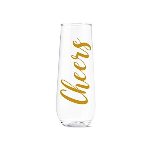  [아마존베스트]TOSSWARE POP 9oz Flute Cheers Series, SET OF 6, Recyclable, Unbreakable & Crystal Clear Plastic Printed Champagne Glasses