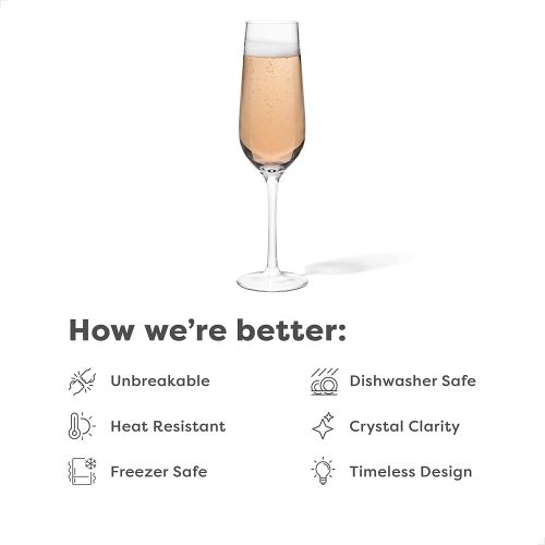  [아마존베스트]TOSSWARE RESERVE 9oz Champagne Glass SET OF 4, Tritan Dishwasher Safe & Heat Resistant Unbreakable Plastic Flutes, Stemmed