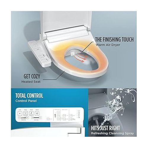  TOTO WASHLET KC2 Electronic Bidet Toilet Seat with Heated Seat and SoftClose Lid, Elongated, Cotton White - SW3024#01, KC2Elongated