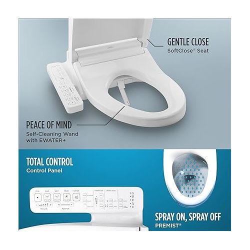  TOTO SW3074#01 WASHLET C2 Electronic Bidet Toilet Seat with PREMIST and EWATER+ Wand Cleaning, Elongated, Cotton White