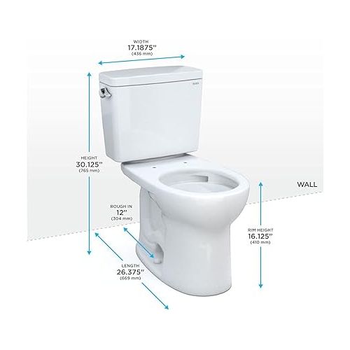  TOTO Drake Two-Piece Round 1.28 GPF Universal Height TORNADO FLUSH Toilet with CEFIONTECT, Cotton White - CST775CEFG#01