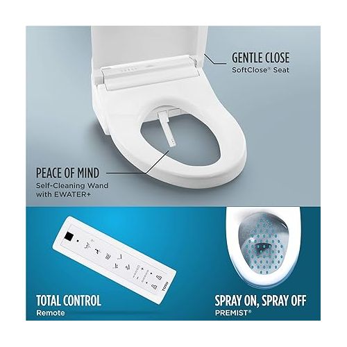  TOTO SW3084#01 WASHLET C5 Electronic Bidet Toilet Seat with PREMIST and EWATER+ Wand Cleaning, Elongated, Cotton White