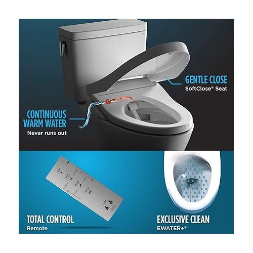  TOTO SW573#01 S300E Electronic Bidet Toilet Cleansing, Instantaneous Water, EWATER Deodorizer, Warm Air Dryer, and Heated Seat, Round, Cotton White