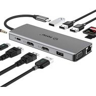 [아마존 핫딜] [아마존핫딜]USB C Hub, TOTU 12-in-1 Type C Hub with Ethernet,4K USB C to 2 HDMI,VGA,2 USB3.0, 2 USB2.0,79W PD 3.0,SD/TF Cards Reader,Mic/Audio for Mac Pro/Type C Laptops (Windows Laptops Suppo