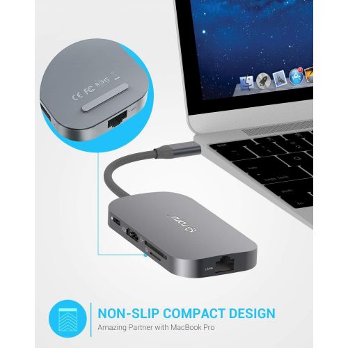  USB C Hub, TOTU 8-In-1 Type C Hub with Ethernet Port, 4K USB C to HDMI, 2 USB 3.0 Ports, 1 USB 2.0 Port, SDTF Card Reader, USB-C Power Delivery, Portable for Mac Pro and Other Typ