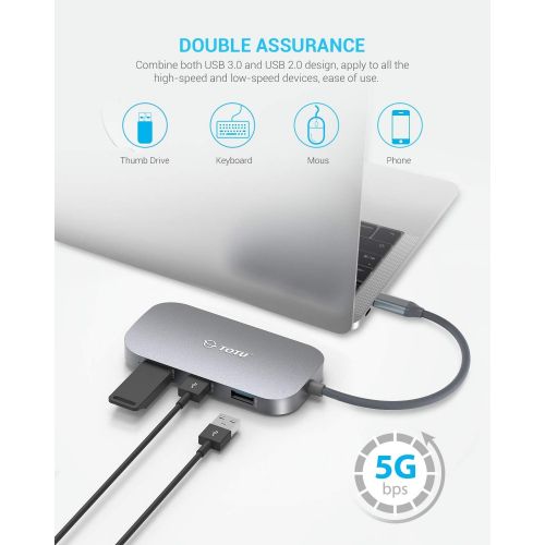  USB C Hub, TOTU 8-In-1 Type C Hub with Ethernet Port, 4K USB C to HDMI, 2 USB 3.0 Ports, 1 USB 2.0 Port, SDTF Card Reader, USB-C Power Delivery, Portable for Mac Pro and Other Typ