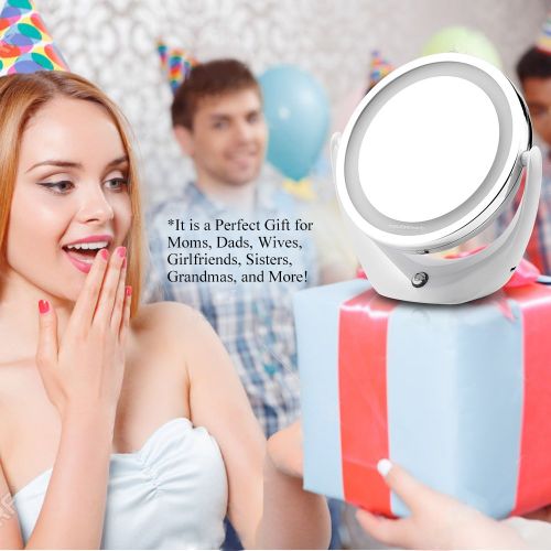  TOUCHBeauty Led Makeup Double-sided Desktop Mirror with 360-degree Rotation 1x & 5x...