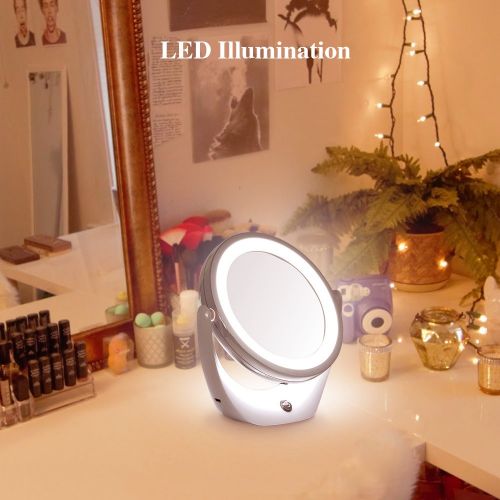  TOUCHBeauty Led Makeup Double-sided Desktop Mirror with 360-degree Rotation 1x & 5x...