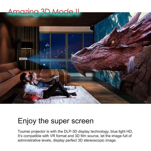  3D Projector TOUMEI V5, 3D Video Projector DLP 1080P HD, 3800 Lumens, Wireless Screen Share for iOS Android Bluetooth 4.0 Keystone Correction, HDMI/TF/USB, No Built-in Battery, wit