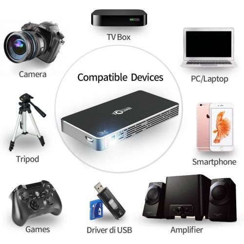  TOUMEI Mini DLP Smart Projector,Portable HD Android Video Projectors Home Theater Support HDMI,USB,TF Card,Wifi,AV for iPhone,iPad,Mobile Phone,Laptop,Macbook,PC