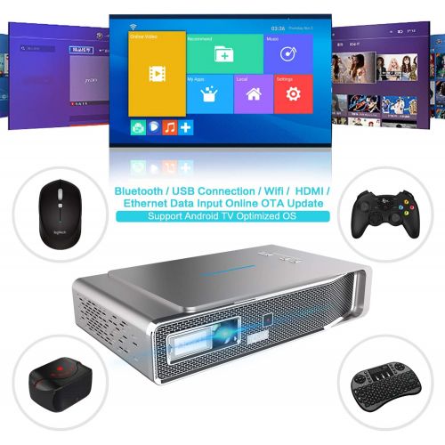  TOUMEI Mini Projector, Android 7.1 OS, Screen Share for iOS iPhone iPad Android Tablet, Quad-Core HDMITFUSB Socket Auto Keystone Correction, Portable Video Projector