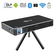 TOUMEI C800S Mini Portable Projector - Android 7.1 Video DLP Home Cinema Pocket Projector for iPhone Android Phone - Support HDMI Input/WiFi/Bluetooth/USB/TF Card/TV Box - (Black)