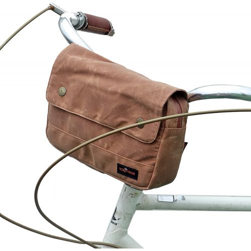  TOURBON Bike Bag Waxed Canvas Bicycle Handlebar Bag Zipper Closure Pouch Crossbar Front Frame Basket Cycling Saddebag Under Seat Strap-on Rear Rack Pannier