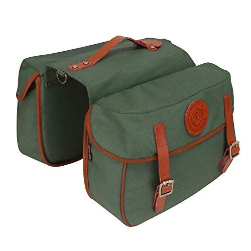  TOURBON Waterproof Canvas Bicycle Bike Rear Seat Carrier Bag Cycling Double Pannier Bag Pack (Green)