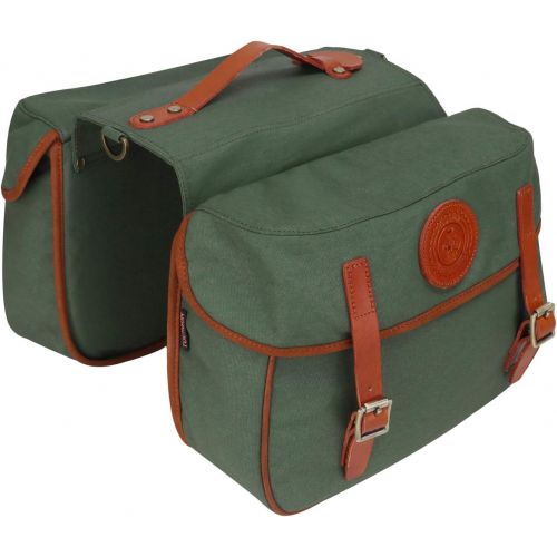  TOURBON Waterproof Canvas Bicycle Bike Rear Seat Carrier Bag Cycling Double Pannier Bag Pack (Green)