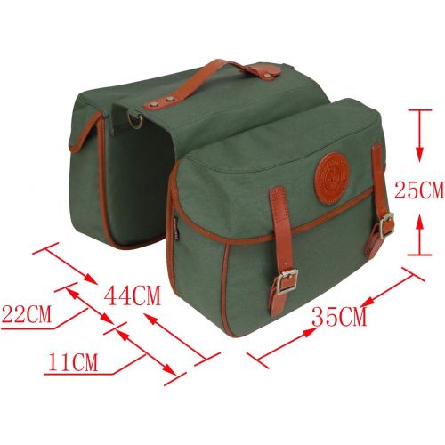  TOURBON Waterproof Canvas Bicycle Bike Rear Seat Carrier Bag Cycling Double Pannier Bag Pack (Green)