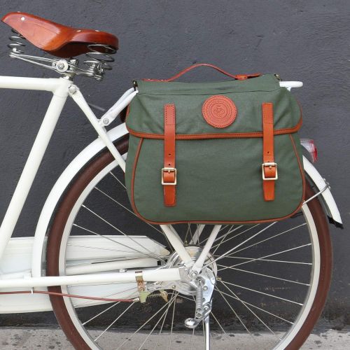  TOURBON Waterproof Canvas Bicycle Bike Rear Seat Carrier Bag Cycling Double Pannier Bag Pack (Green)