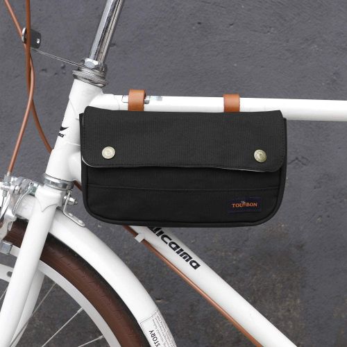  Tourbon Vintage Canvas Bike Panniers Bicycle Handlebar Bag (Black): Sports & Outdoors