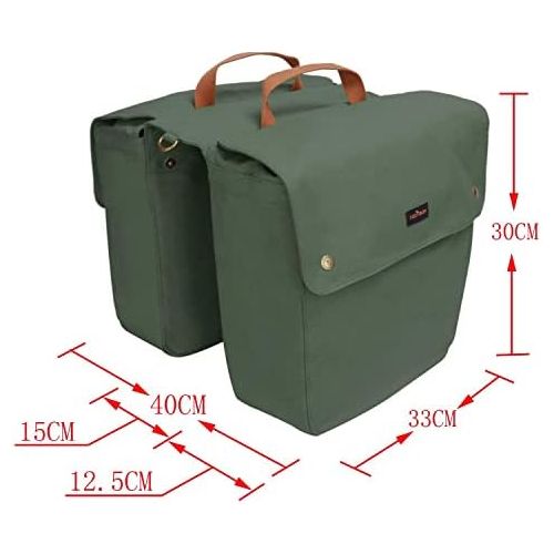  TOURBON Double Cycling Bike Bicycle Pannier Bags for Rear Rack (Water-Resistant Canvas, Roll-up)