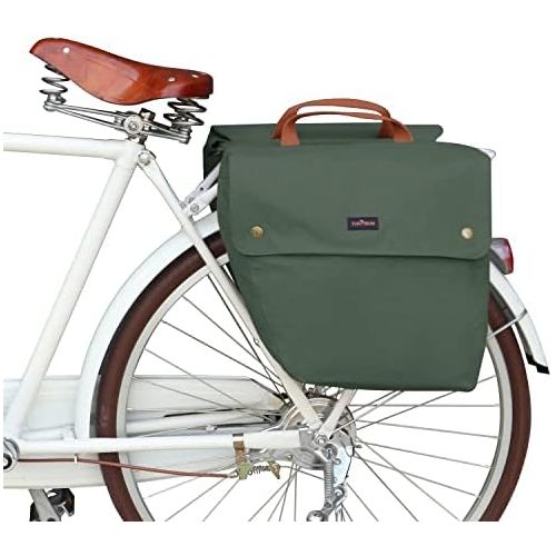  TOURBON Double Cycling Bike Bicycle Pannier Bags for Rear Rack (Water-Resistant Canvas, Roll-up)