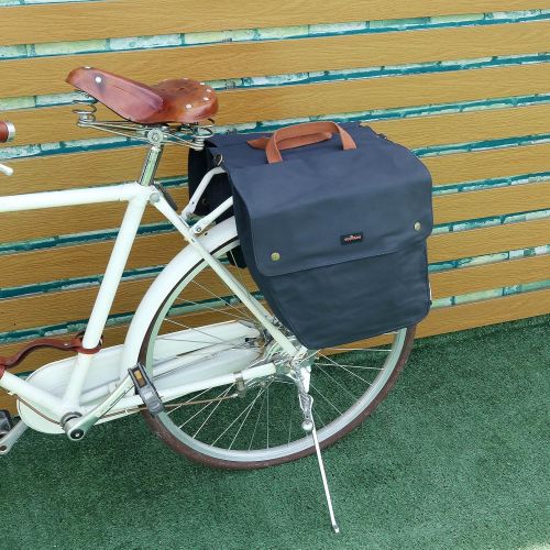  TOURBON Canvas Cycling Bicycle Bike Pannier Rear Seat Bag Rack Trunk (Waterproof, Roll-Up)