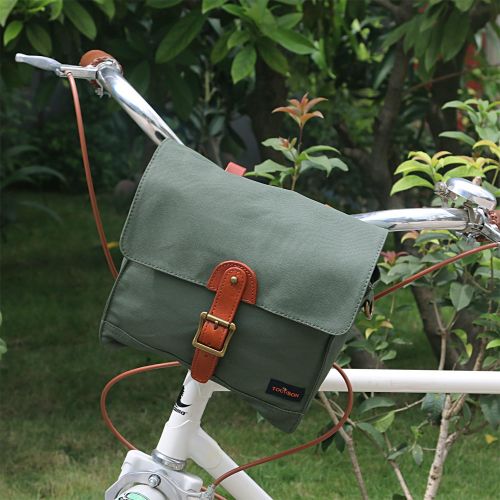  TOURBON Canvas Cycling Bike Handlebar Bag Bicycle Saddlebags Shoulder Messenger Storage