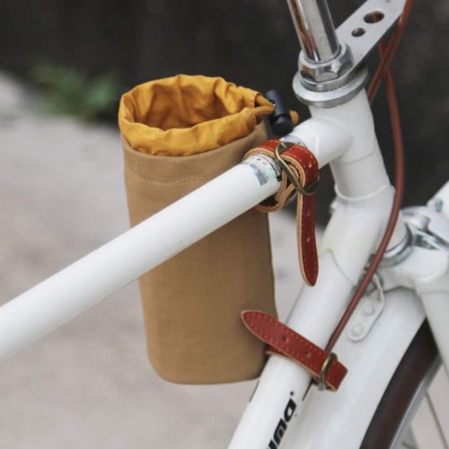  TOURBON Canvas and Leather Bicycle Water Bottle Cup Holder Wine Carrier