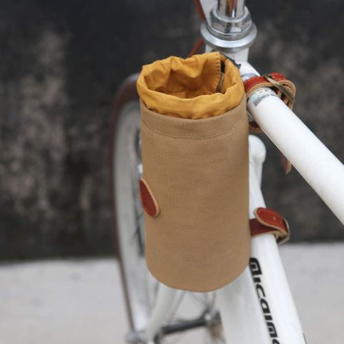  TOURBON Canvas and Leather Bicycle Water Bottle Cup Holder Wine Carrier