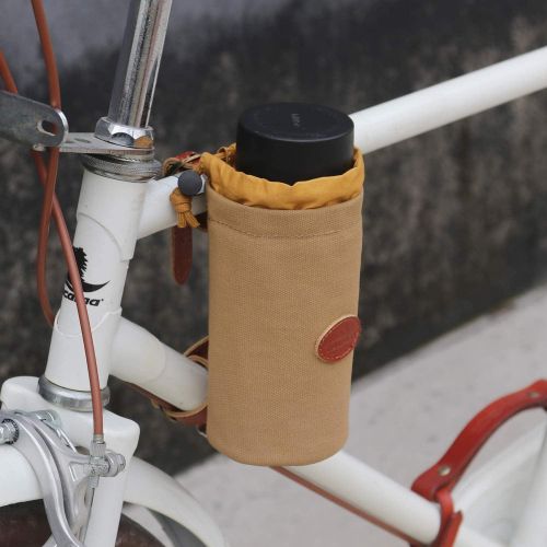  TOURBON Canvas and Leather Bicycle Water Bottle Cup Holder Wine Carrier