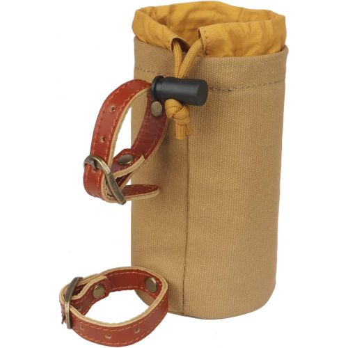  TOURBON Canvas and Leather Bicycle Water Bottle Cup Holder Wine Carrier