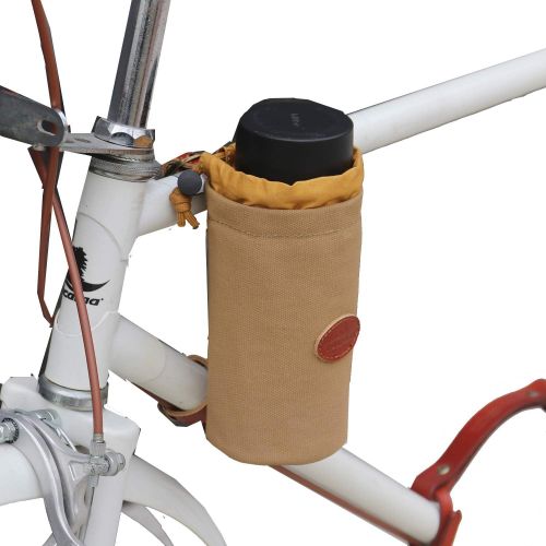  TOURBON Canvas and Leather Bicycle Water Bottle Cup Holder Wine Carrier