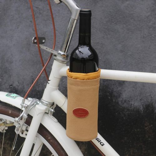  TOURBON Canvas and Leather Bicycle Water Bottle Cup Holder Wine Carrier