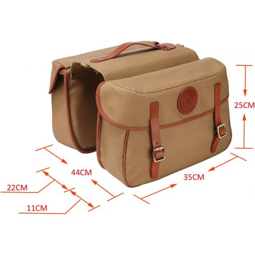  TOURBON Waterproof Canvas Bicycle Bike Rear Seat Carrier Bag Cycling Double Pannier Bag Pack (Khaki)