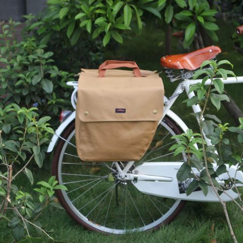  TOURBON Canvas Cycling Bicycle Bike Pannier Rear Seat Bag Rack Trunk (Waterproof, Roll-Up)