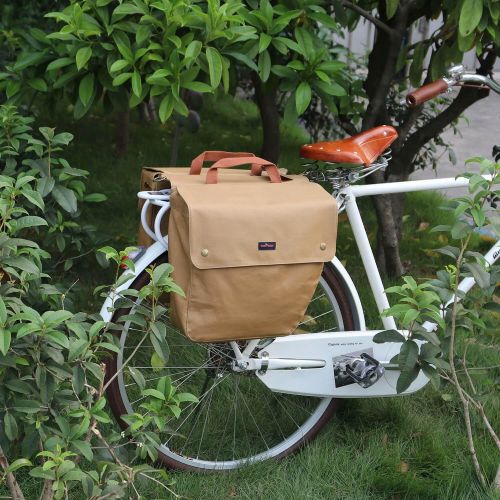  TOURBON Canvas Cycling Bicycle Bike Pannier Rear Seat Bag Rack Trunk (Waterproof, Roll-Up)