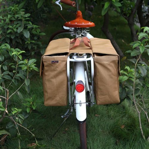  TOURBON Canvas Cycling Bicycle Bike Pannier Rear Seat Bag Rack Trunk (Waterproof, Roll-Up)