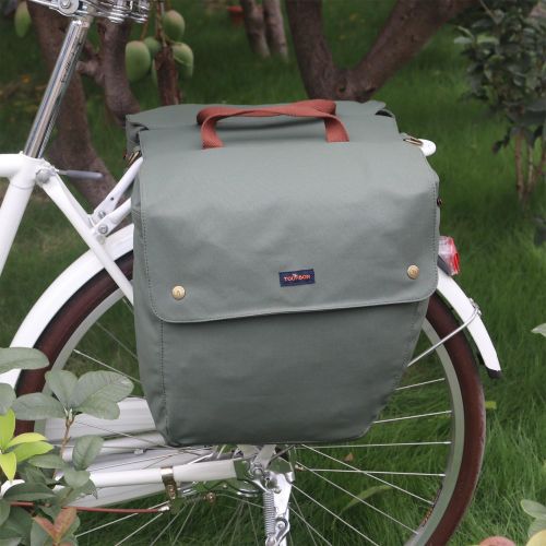  TOURBON Waterproof Canvas Cycling Bicycle Rear Seat Trunk Bag Double Roll up Bike Panniers - Green