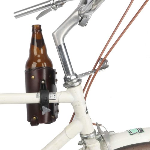  TOURBON Vintage Leather Bike Cup Holder Adjustable Bicycle Beer Holder Handlebar Water Bottle Cage