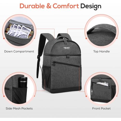  TOURIT Insulated Backpack Cooler Leak-Proof Backpack Lunch Box 28 Cans Double Deck Cooler Backpack