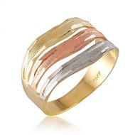TOUSIATTAR JEWELERS TousiAttar 14k Tri Color Chevron Ring - Yellow White Rose Authentic Gold Rings - Nice Women and Girls Jewelry Gift