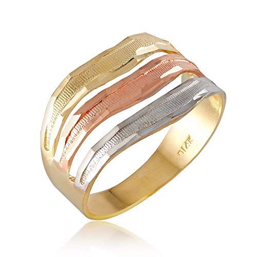  TOUSIATTAR JEWELERS TousiAttar 14k Tri Color Chevron Ring - Yellow White Rose Authentic Gold Rings - Nice Women and Girls Jewelry Gift