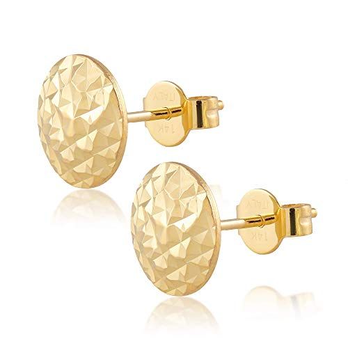  TOUSIATTAR JEWELERS TousiAttar Stud Earrings - 14k Yellow Gold Diamond Cut - Studs Earring Fine Jewelry - Fancy Design Gift For Women and Girls