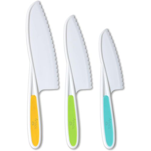  [아마존베스트]Tovla & Co. Tovla Jr. Knives for Kids 3-Piece Nylon Kitchen Baking Knife Set: Childrens Cooking Knives in 3 Sizes & Colors/Firm Grip, Serrated Edges, BPA-Free Kids Knives (colors vary for each