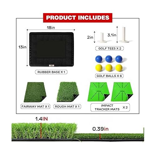  TOY Life - Golf Mat - Golf Hitting Mat - Golf Mats Practice Outdoor Indoor Golf Training Mat - Golf Practice Mats Outdoor - Chipping Mat - Shows Swing Path - Golf Turf Mat 3-in-1 Impact Golf Mat