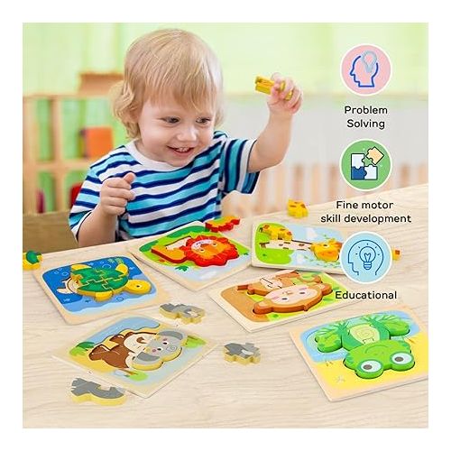  Toy Life Toddler Puzzles 8 Piece Wooden Puzzles for Toddlers 1-3, Puzzle 2 Year Old, Toddler Puzzles Ages 2-4, Montessori Puzzles for 1 Year Old, Baby Puzzles for Toddlers 1-3