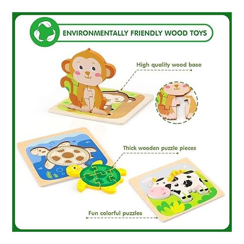  Toy Life Toddler Puzzles 8 Piece Wooden Puzzles for Toddlers 1-3, Puzzle 2 Year Old, Toddler Puzzles Ages 2-4, Montessori Puzzles for 1 Year Old, Baby Puzzles for Toddlers 1-3