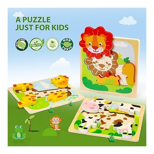  Toy Life Toddler Puzzles 8 Piece Wooden Puzzles for Toddlers 1-3, Puzzle 2 Year Old, Toddler Puzzles Ages 2-4, Montessori Puzzles for 1 Year Old, Baby Puzzles for Toddlers 1-3