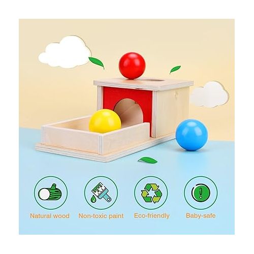  TOY Life Object Permanence Box with Tray and 3 Balls Montesorri Toys 6-12 Months Ball Drop Toy Box Wooden Baby Montessori Toys for Babies 6 to 12 Months Early Educational Montessori Toys