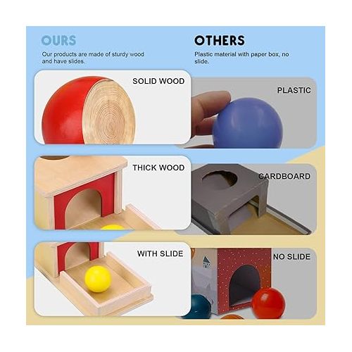  TOY Life Object Permanence Box with Tray and 3 Balls Montesorri Toys 6-12 Months Ball Drop Toy Box Wooden Baby Montessori Toys for Babies 6 to 12 Months Early Educational Montessori Toys